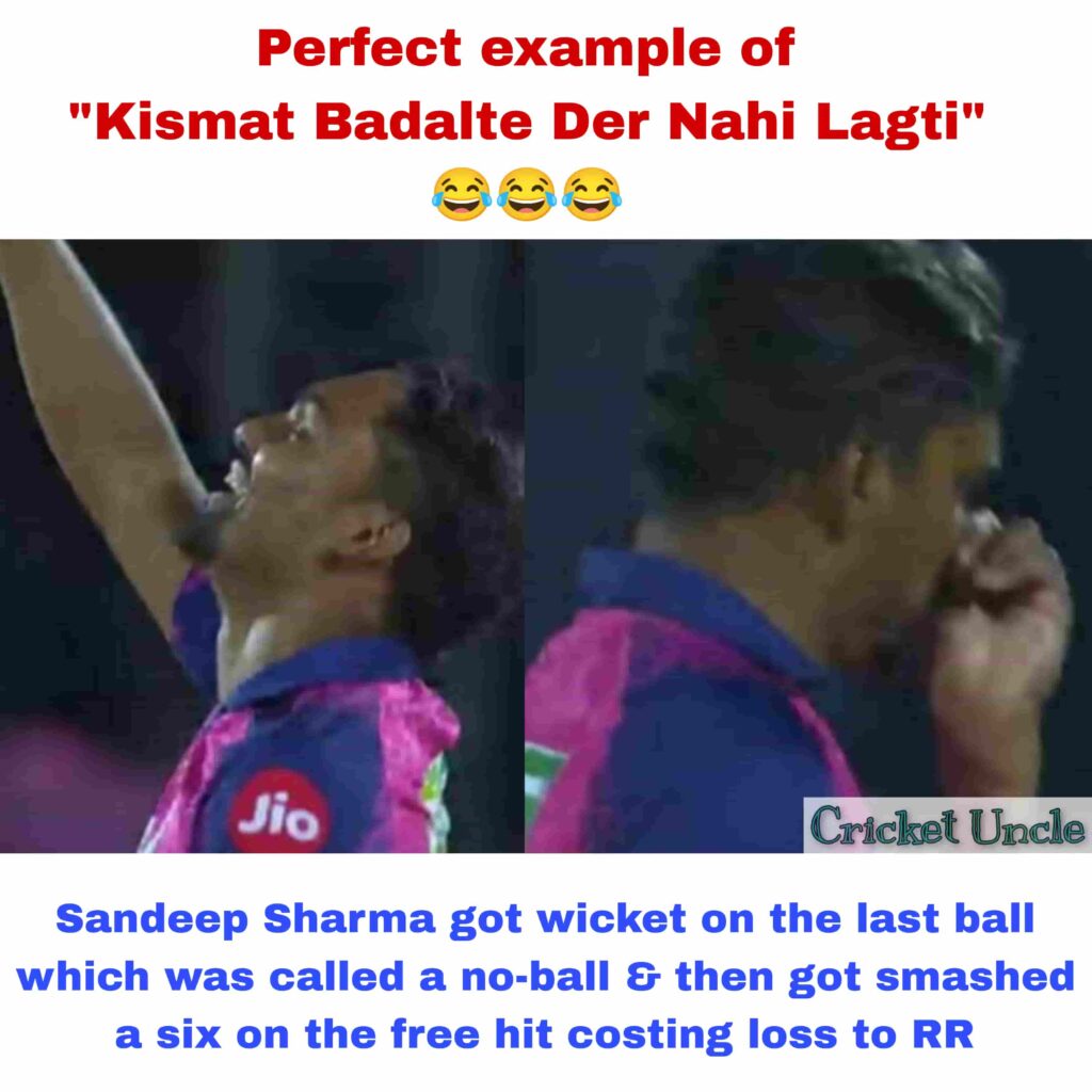 Cricket meme image of Abdul Samad and Sandeep Sharma in RR vs SRH