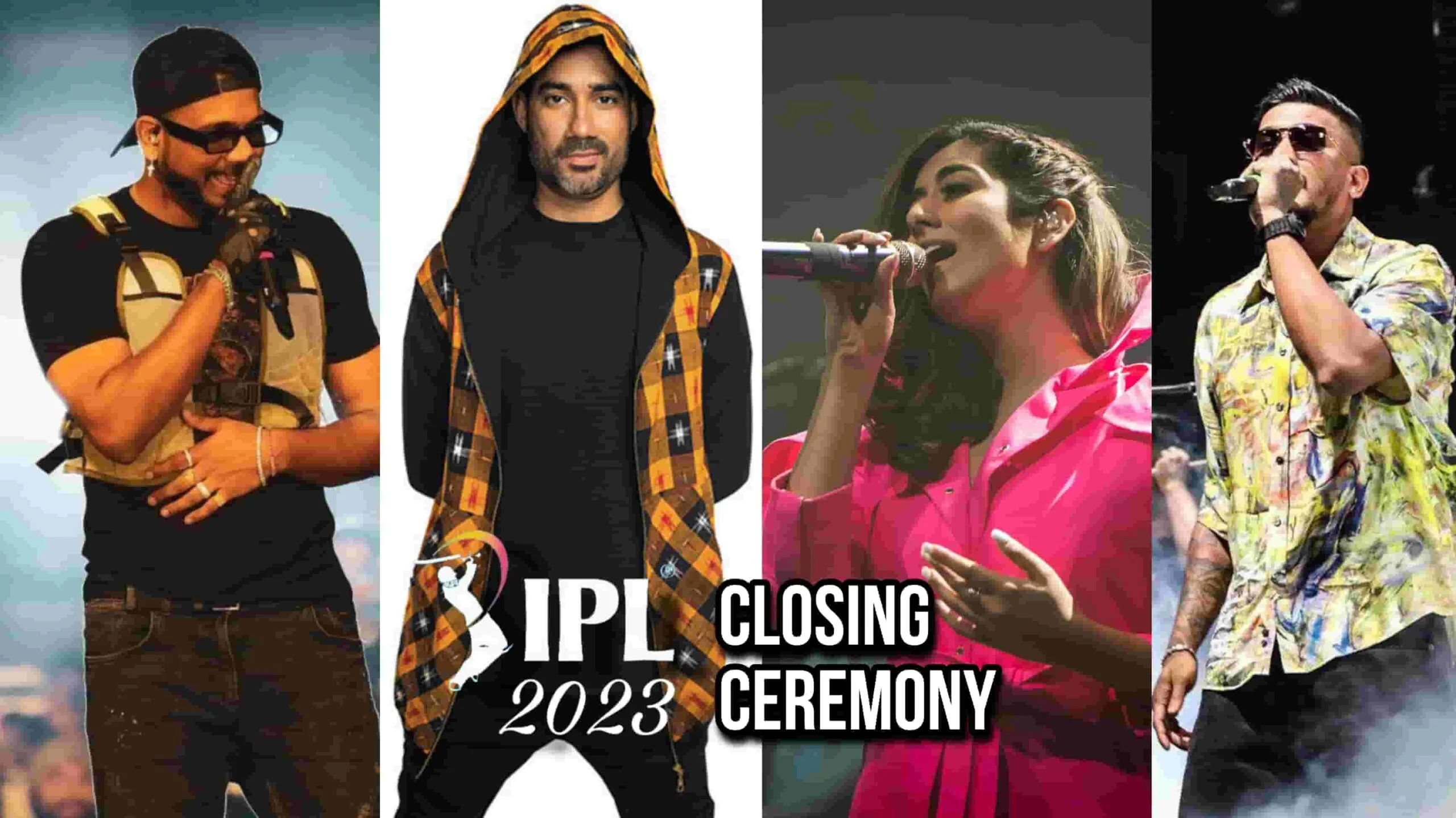 Poster of IPL 2023 Closing ceremony performers Rapper King, Nucleya, Jonita Gandhi, Divine