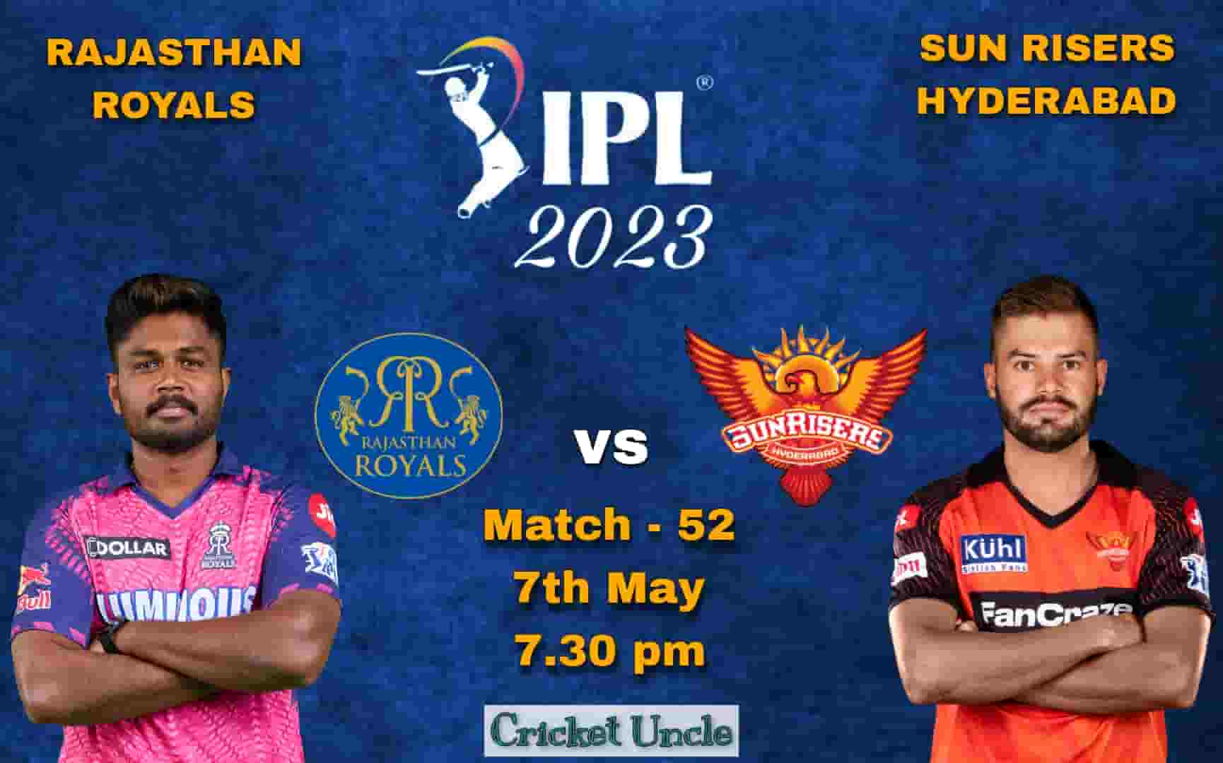Poster of IPL 2023 Match 52 between Rajasthan Royals and Sun Risers Hyderabad