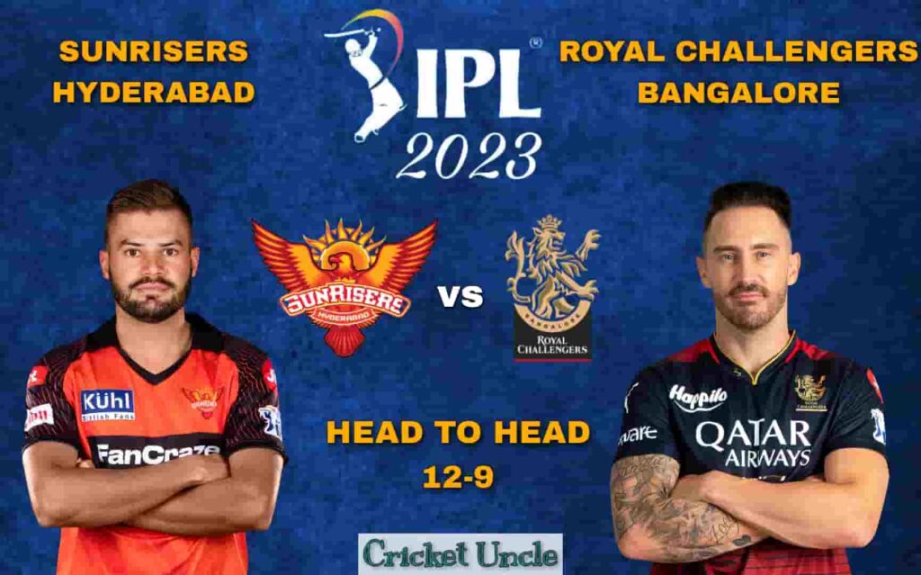 Poster of IPL 2023 match 65 prediction for SunRisers Hyderabad vs Royal Challengers Bangalore 