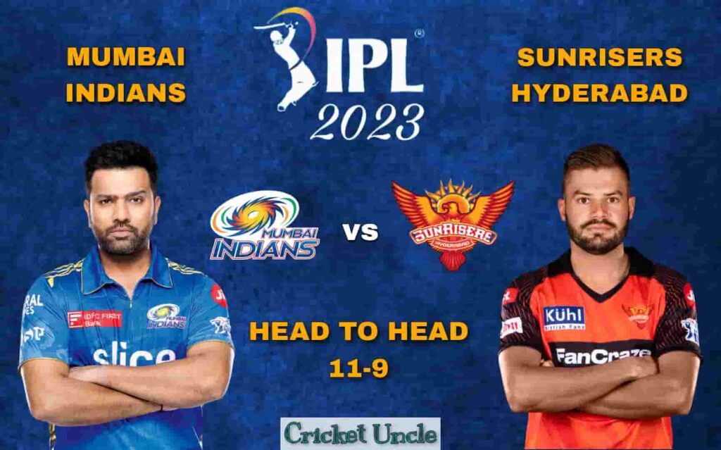 Poster of IPL 2023 Match 69 prediction between Mumbai Indians vs SunRisers Hyderabad 