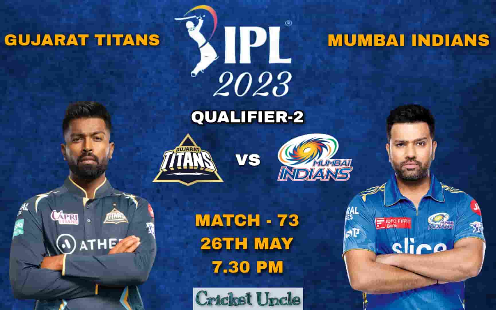 Poster of IPL 2023 Qualifier-2 Match-73 between Gujarat Titans and Mumbai Indians