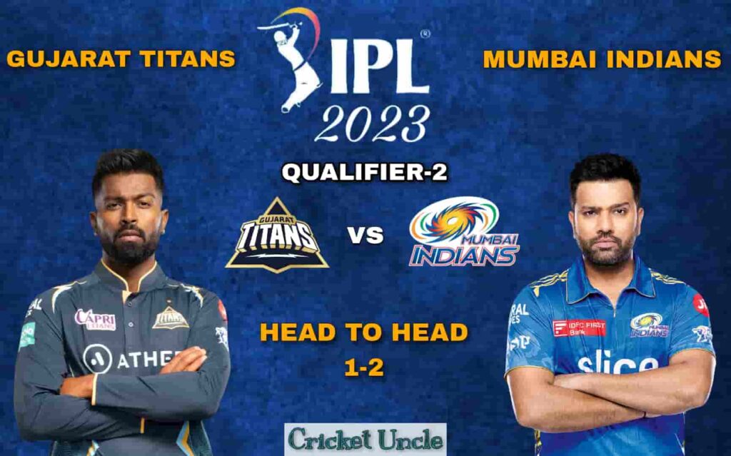 Poster of IPL 2023 Qualifier-2 Match-73 Head to Head between Gujarat Titans and Mumbai Indians