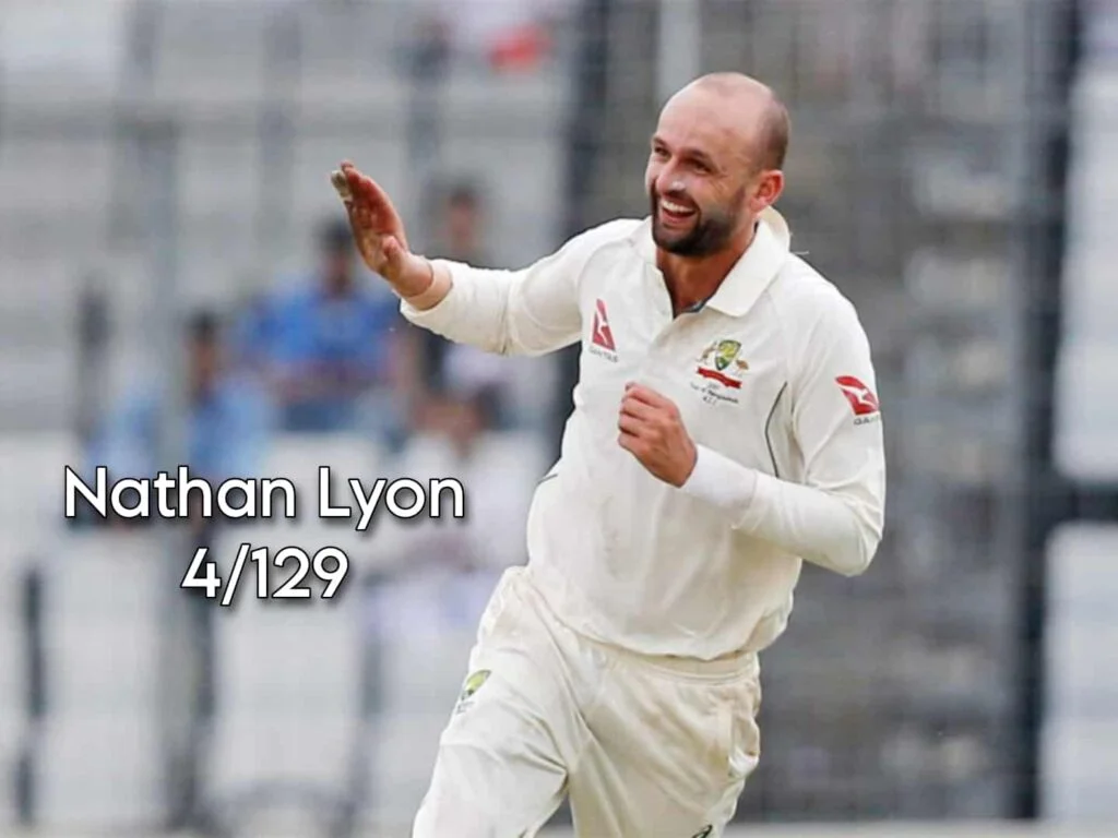 Image of Nathan Lyon after taking four wickets for 129 runs during England vs Australia test match of The Ashes series