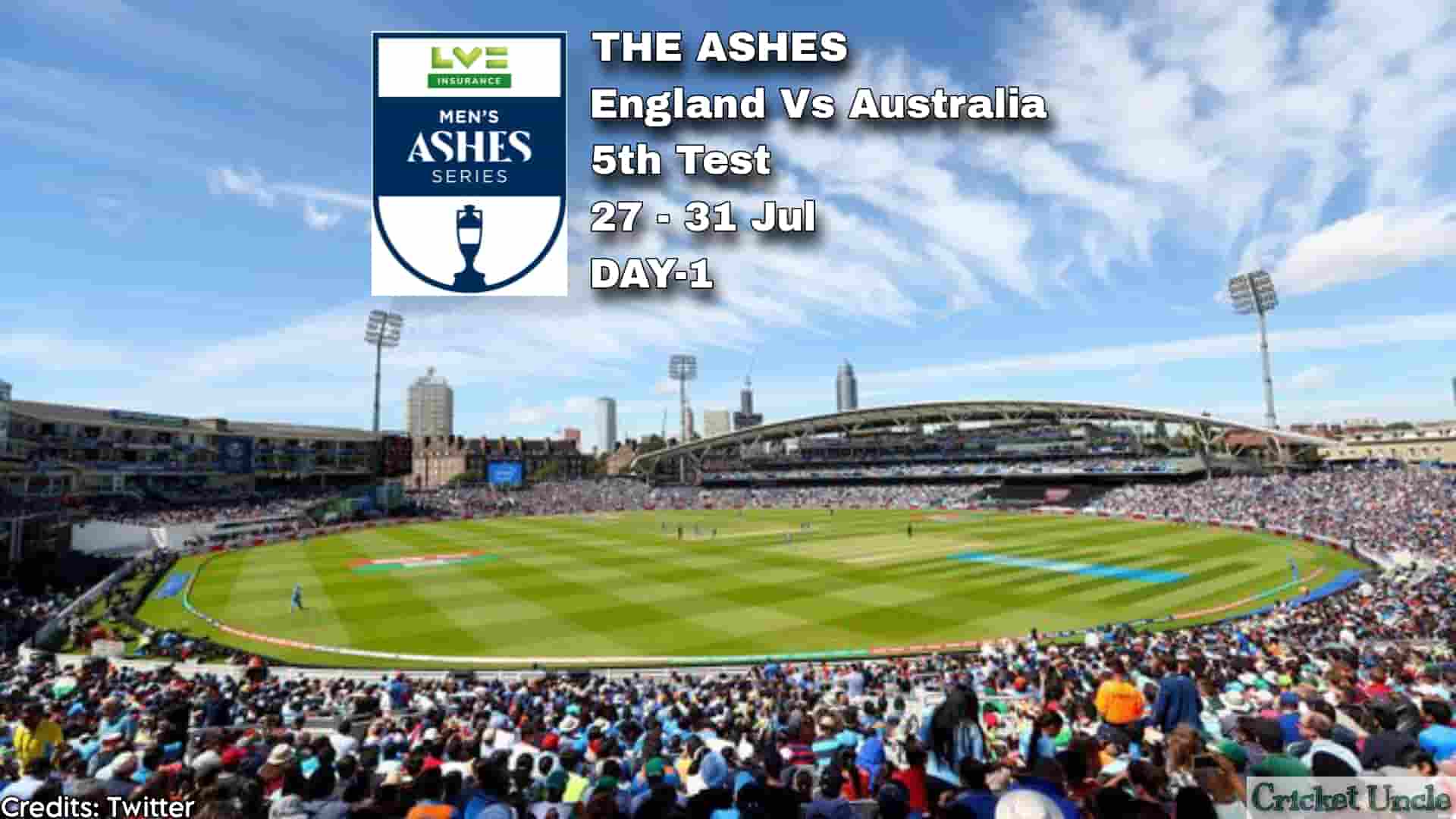 Poster of Day-1 of the fifth test match of the Ashes 2023 series between England and Australia at the Oval London